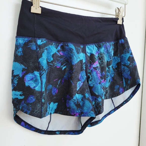 Lululemon Speed Up Short Long 4" Floral Shift Blue Multi Black Tall Size 4 - Picture 3 of 16